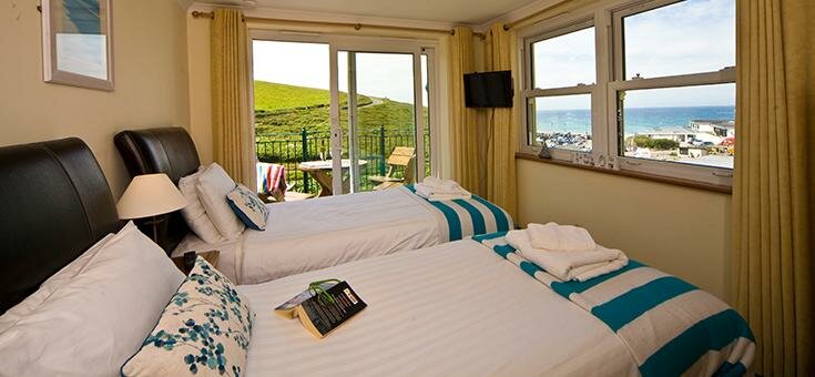 Twin bedroom at Beachcombers, Watergate Bay, Cornwall