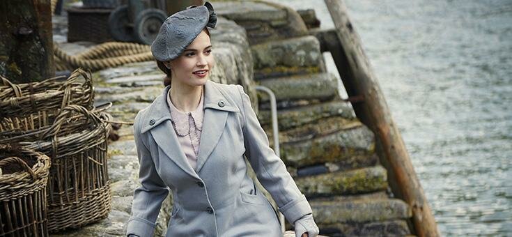 Lily James on set for The Guernsey Literary and Potato Peel Society film